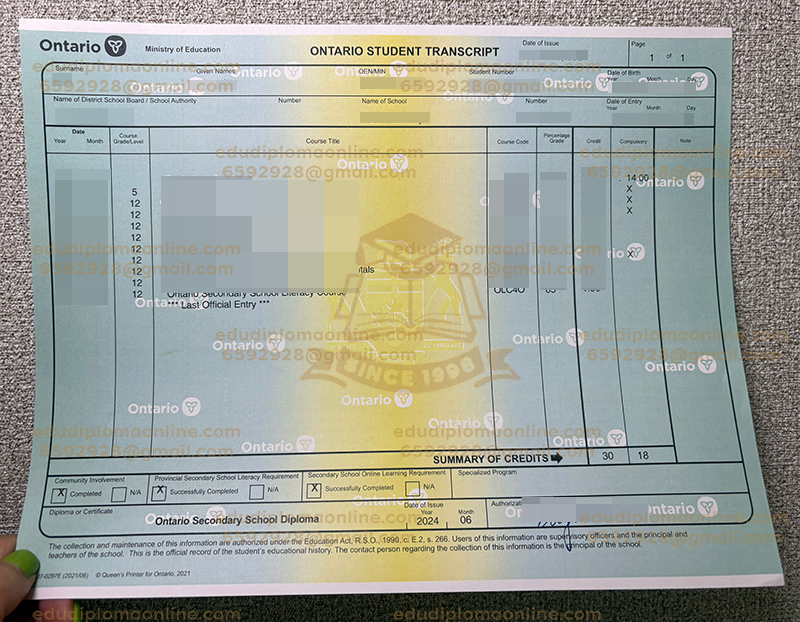 Ontario student transcript