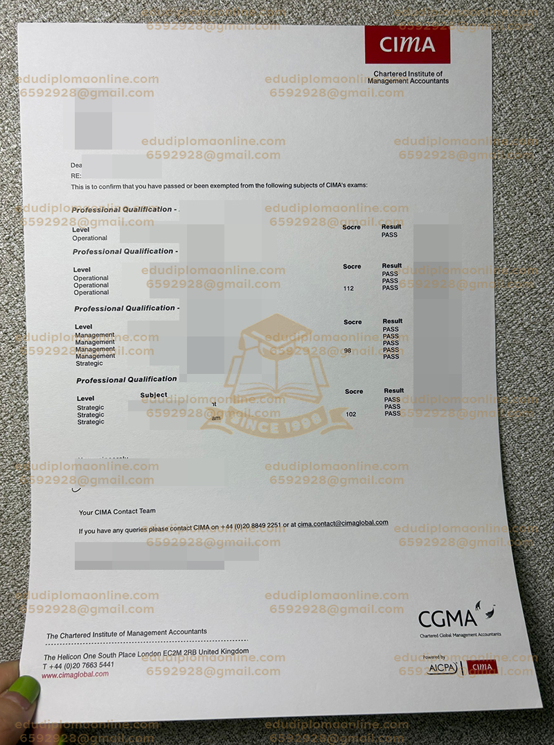CIMA成績証明書