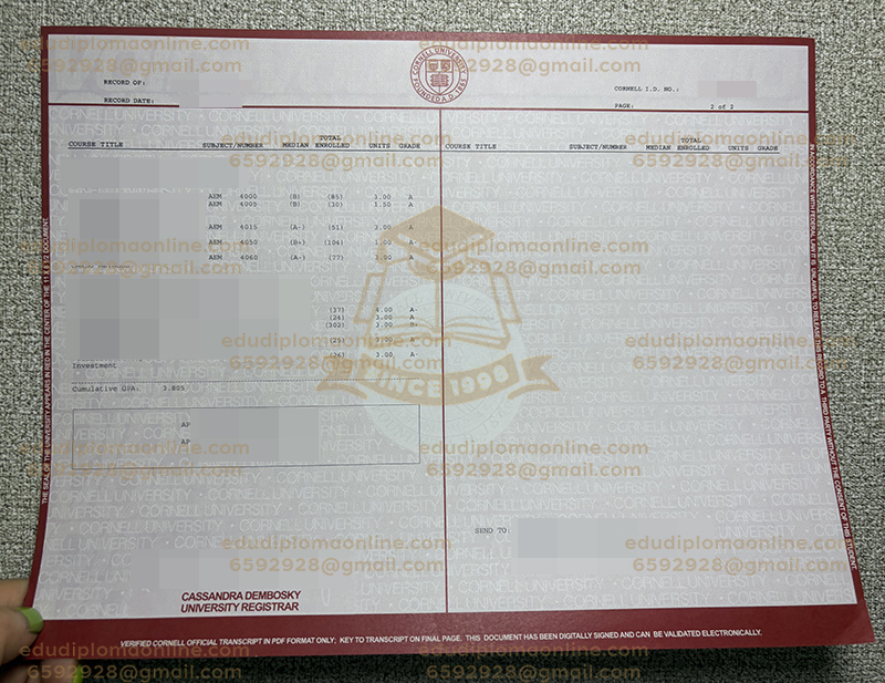 Cornell University transcript