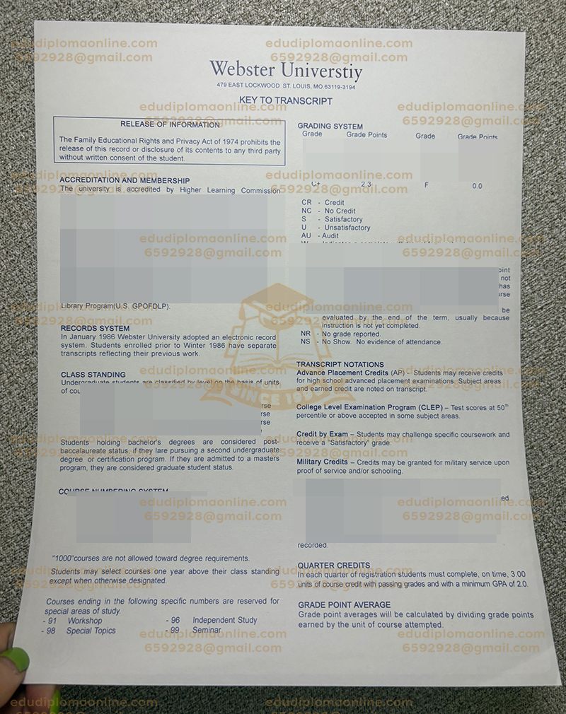 Webster University transcript back