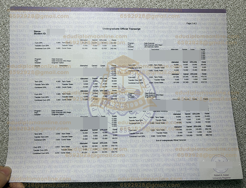 宾夕法尼亚州立大学成绩单