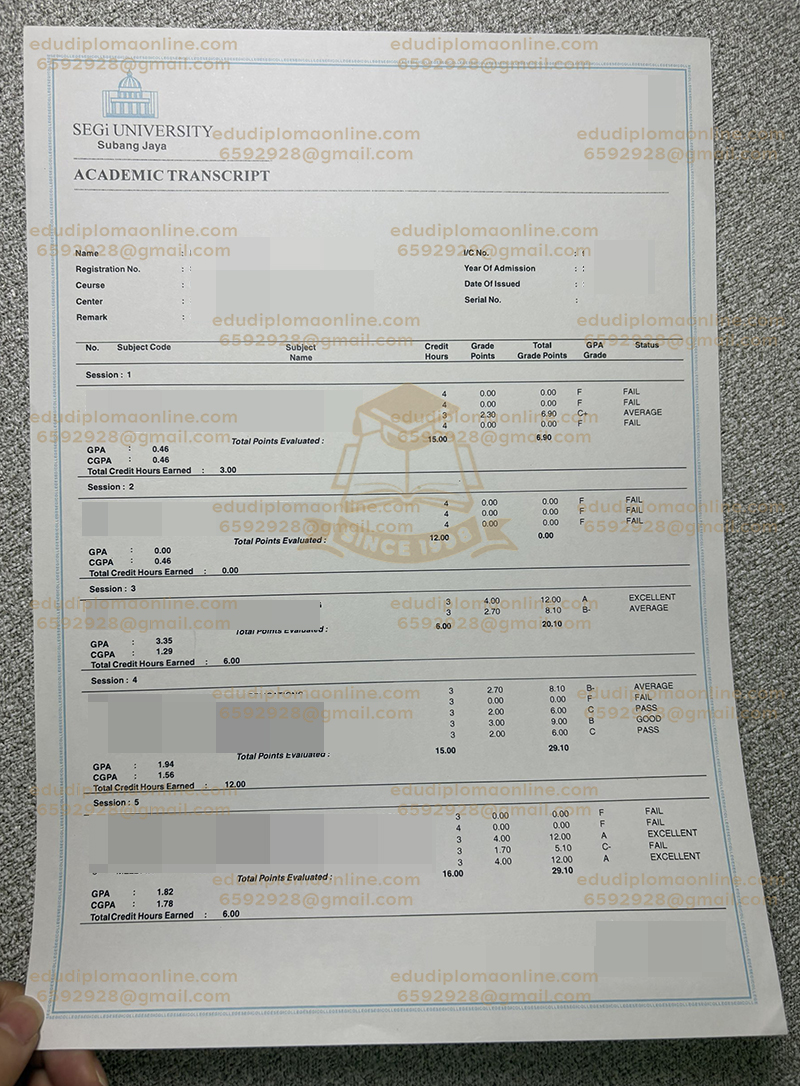 SEGi University transcript
