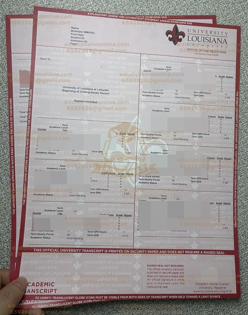 UL Lafayette transcript